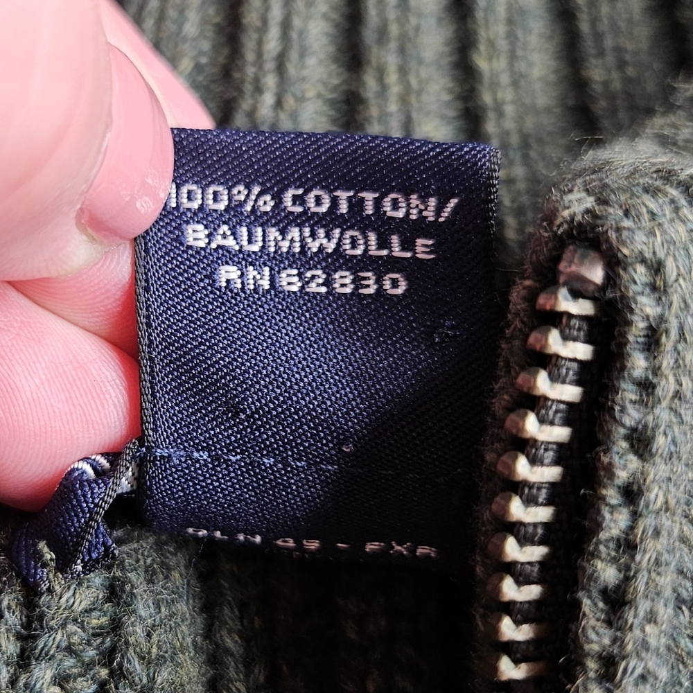 Land's End 90s Y2K Style Zip Front Cardigan Sweater Cable Knit Army Green Large - Picture 5 of 13